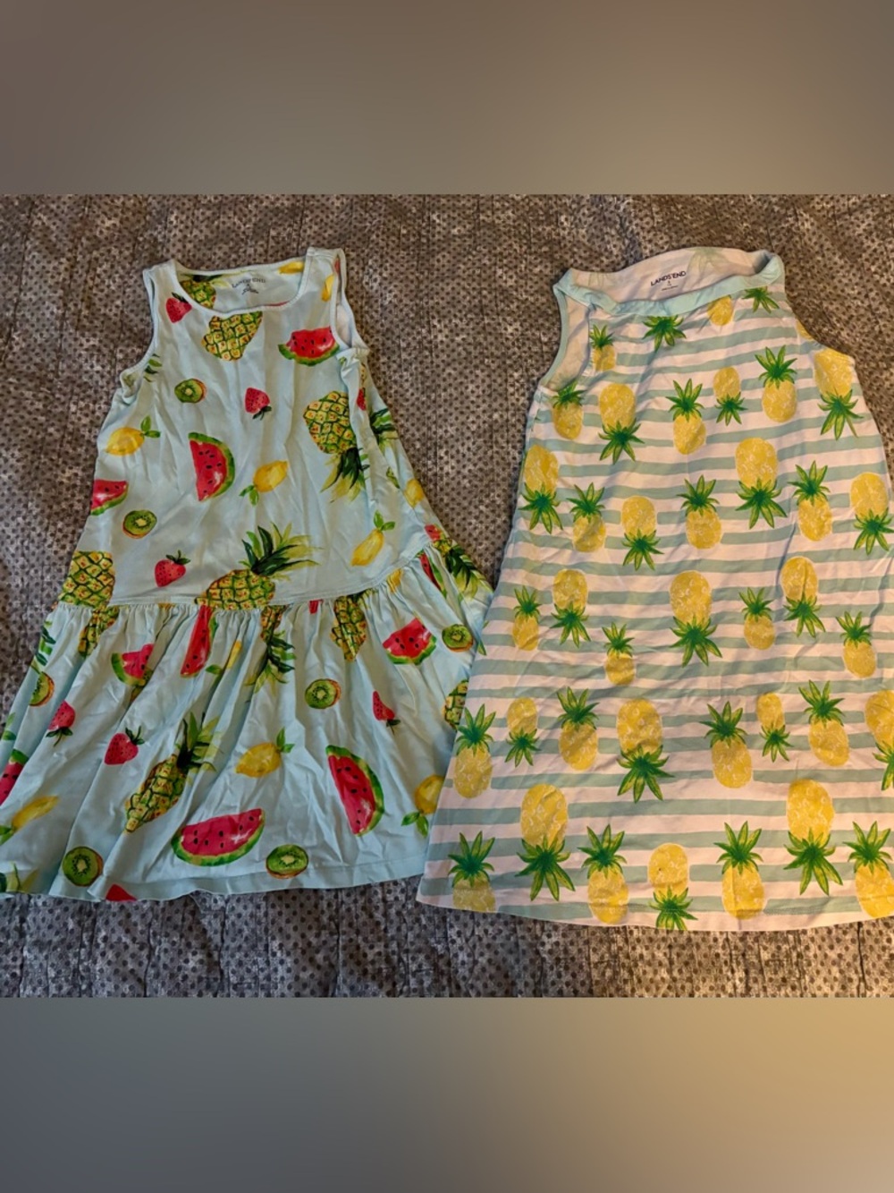 Lands' End Girls' 7/8 Fruit Print Summer Dresses in Light Blue